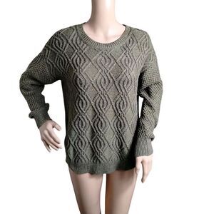Time And Tru Sweater Woman's Large Green Cable Knit Cabincore Cozycore Outdoors